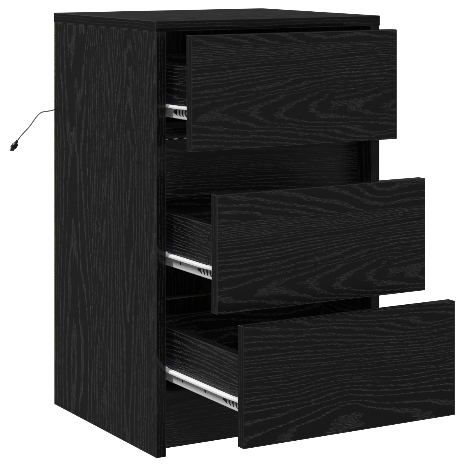 Bedside Cabinet with LED Lights Black Oak Engineered Wood - Image 5