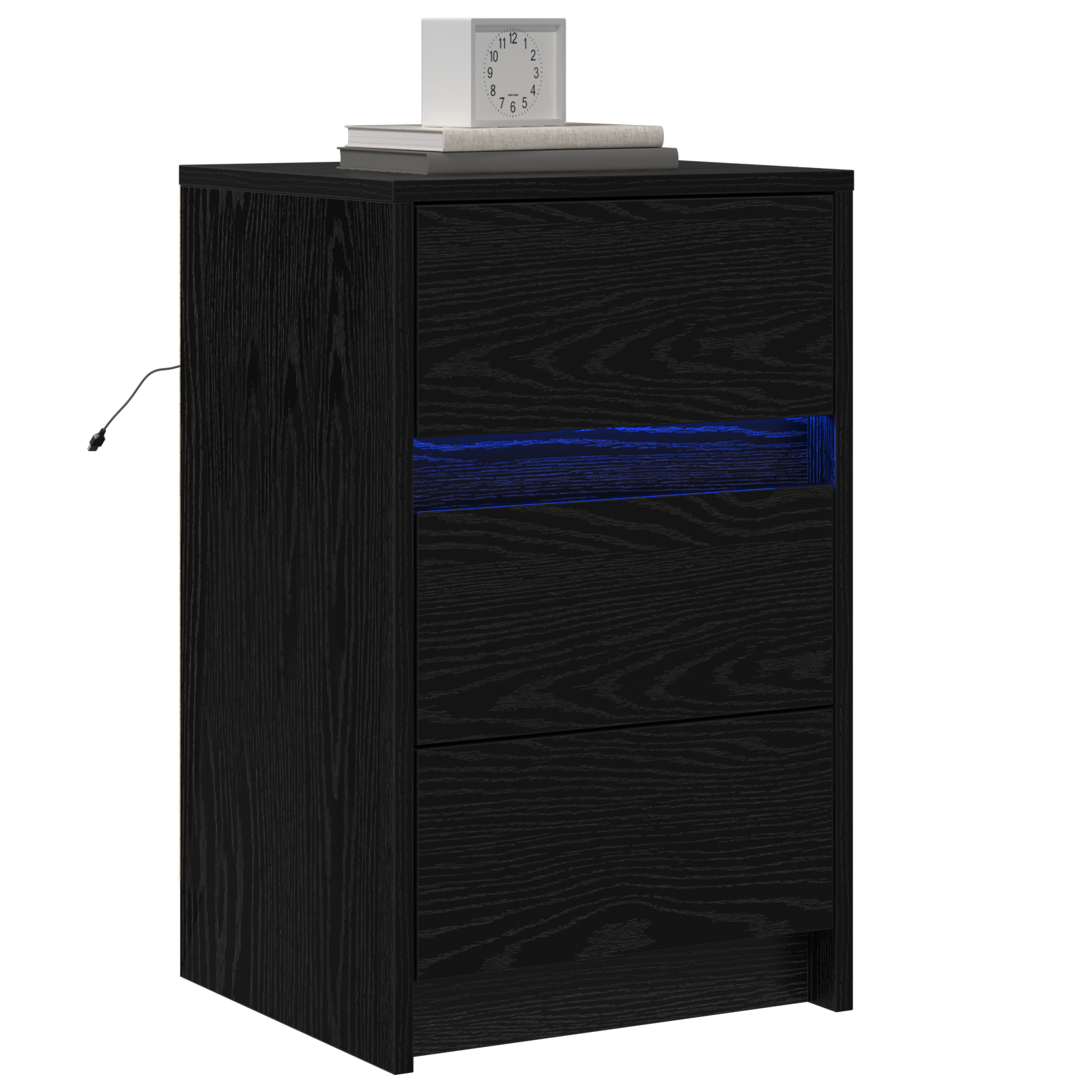 Bedside Cabinet with LED Lights Black Oak Engineered Wood - Image 3