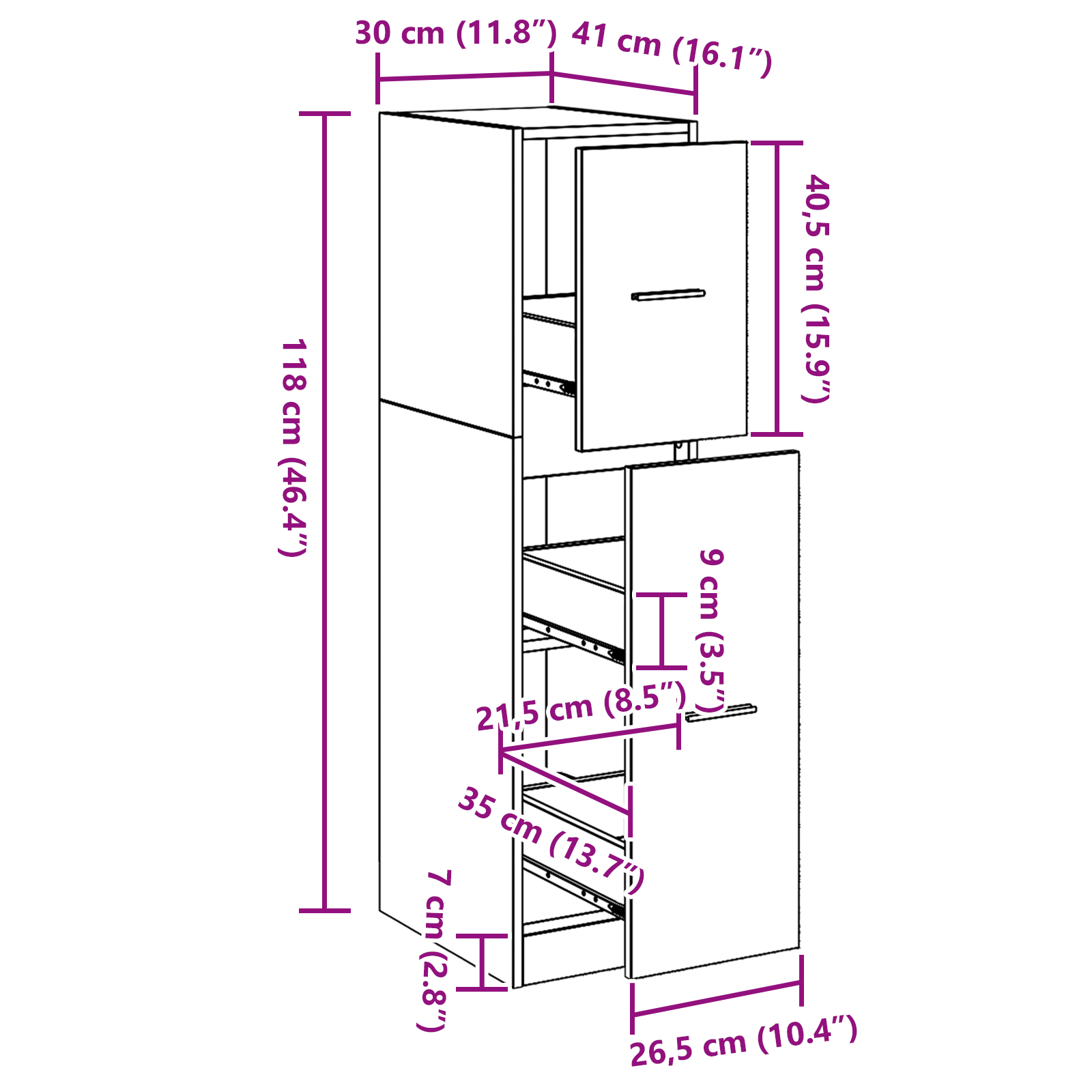 Apothecary Cabinet Black Oak 30x41x118 cm Engineered Wood - Image 10