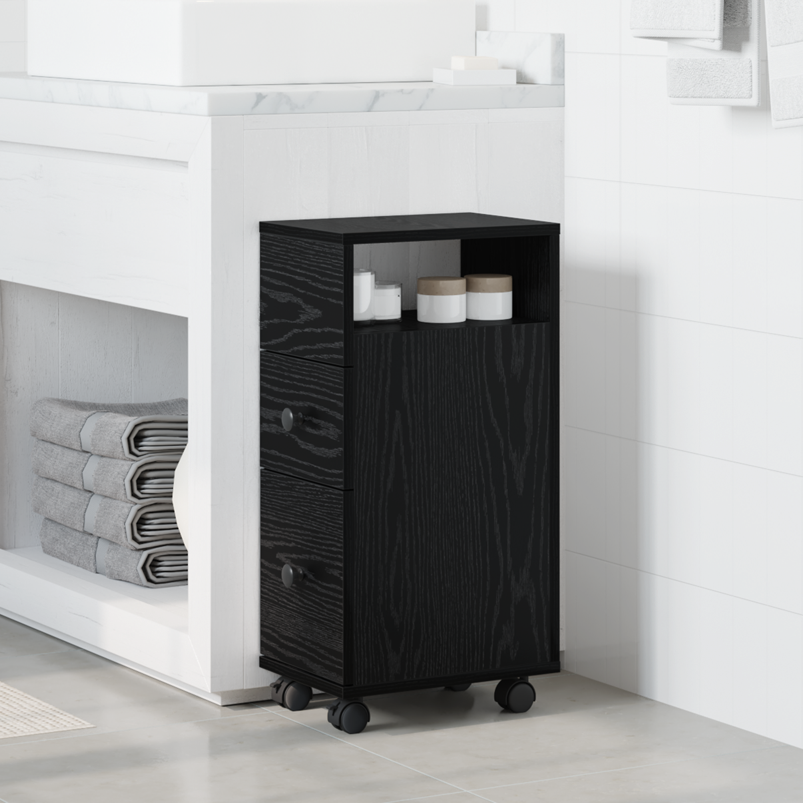 Armario de Baño Estrecho con Ruedas Mueble Delgado Madera de Ingeniería vidaXL - Imagen 94 de 110
