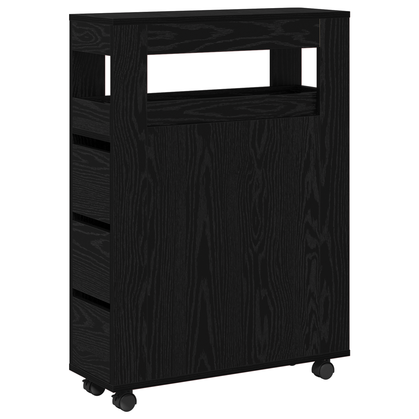Thumbnail - vidaXL Schmaler Badezimmer Schrank mit Rädern Schwarz Holz Spanplatte
