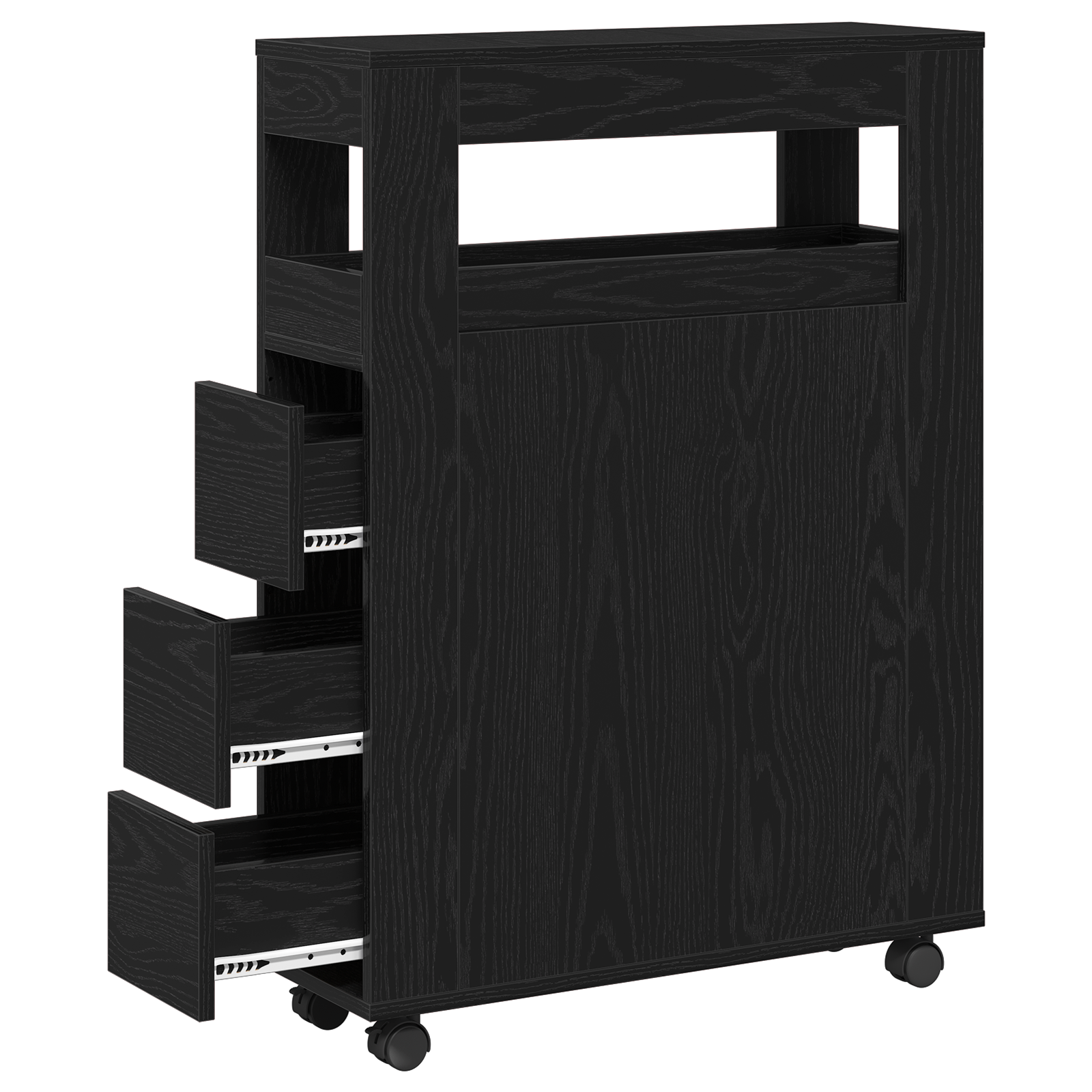 Narrow Bathroom Cabinet with Wheels Black Oak Engineered Wood - Image 7