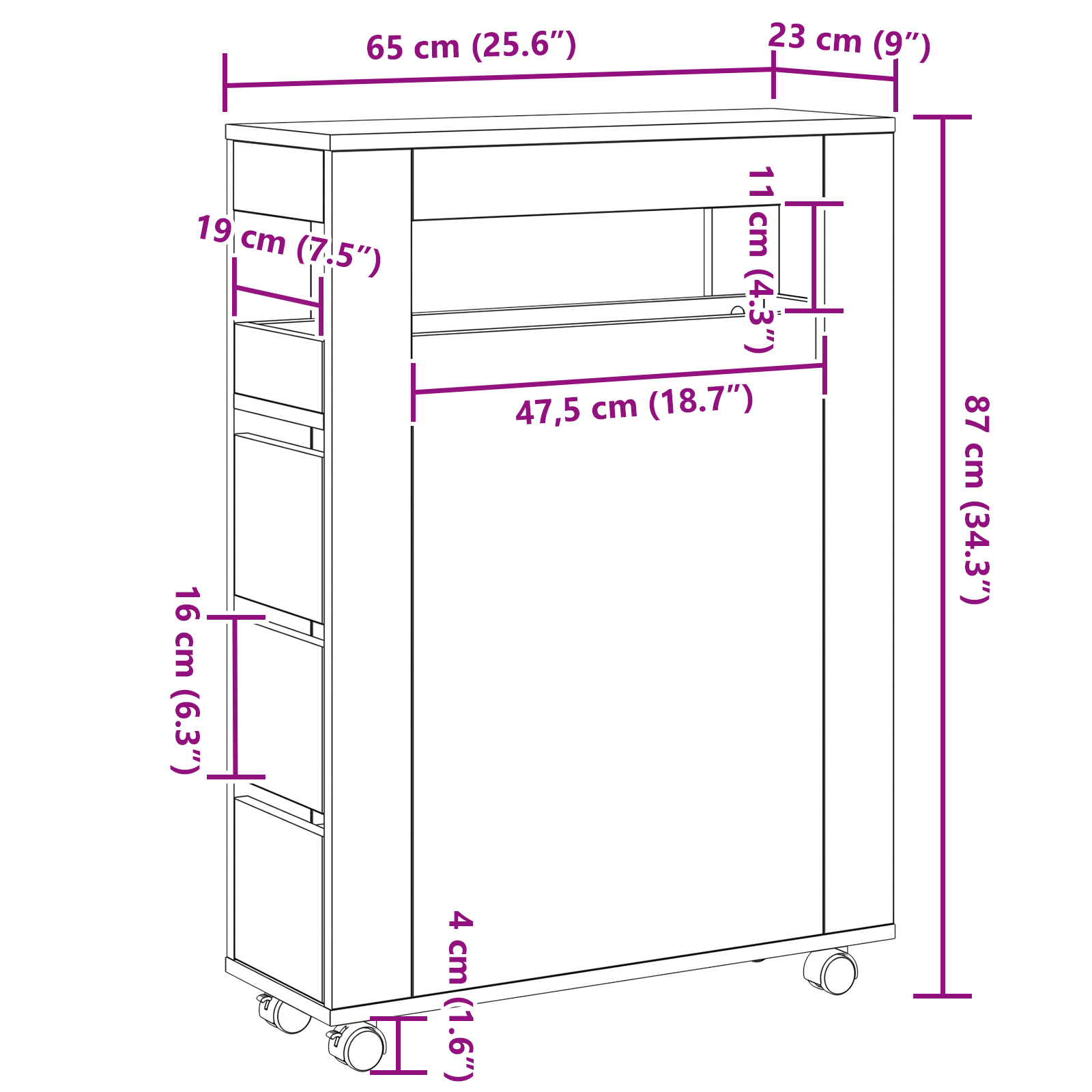 Narrow Bathroom Cabinet with Wheels Black Oak Engineered Wood - Image 10
