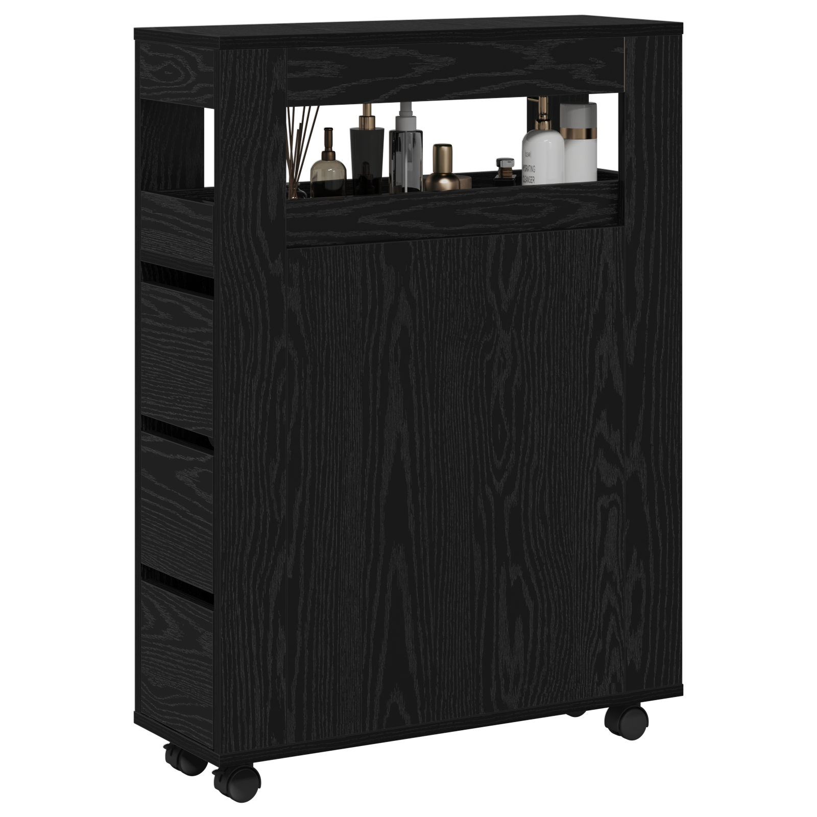 Thumbnail - vidaXL Schmaler Badezimmer Schrank mit Rädern Schwarz Holz Spanplatte