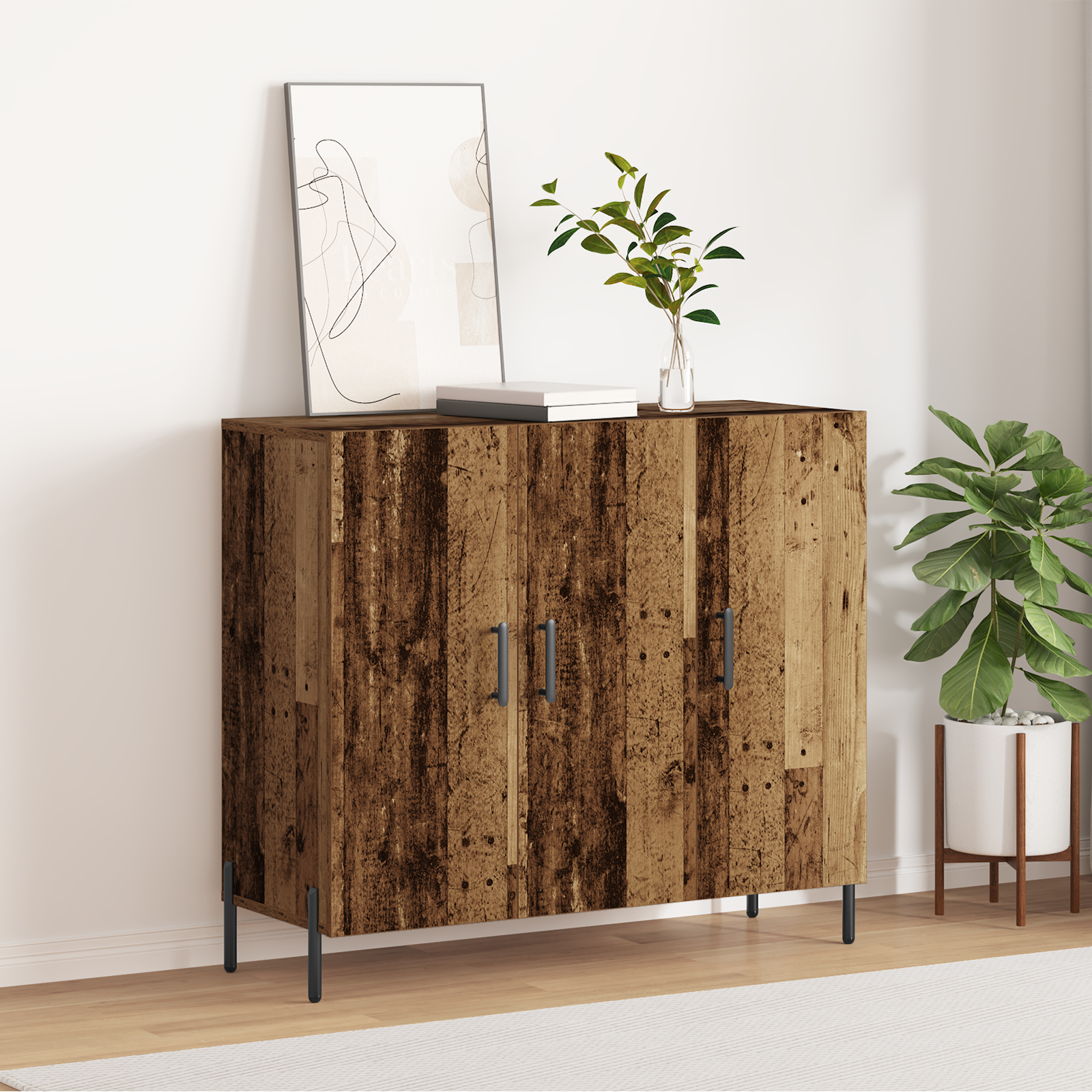Sideboard in Vintage Wood - 90x34x80 cm, Made of Engineered Wood - Image 4