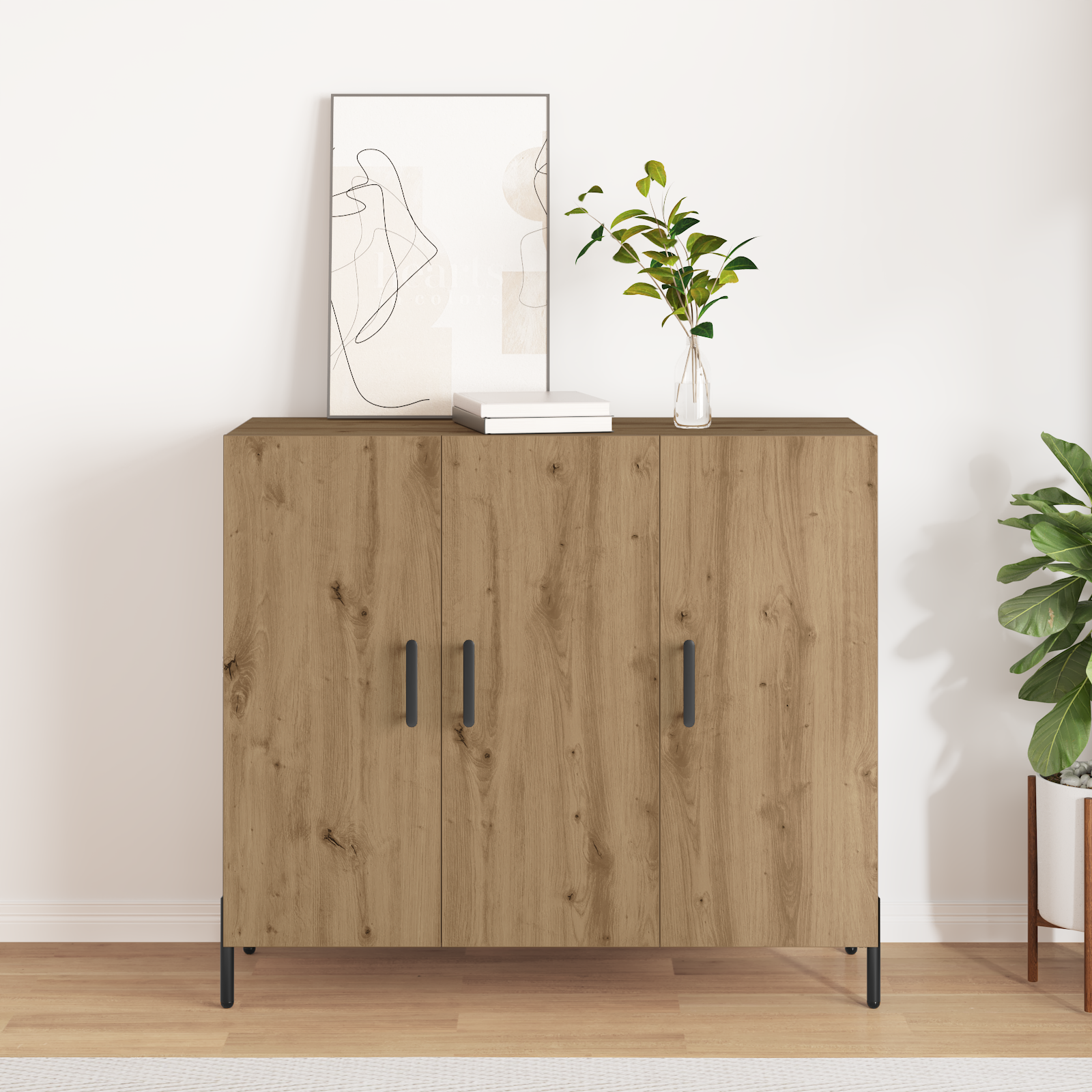 Artisan Oak Sideboard - 90x34x80 cm - Made of Engineered Wood