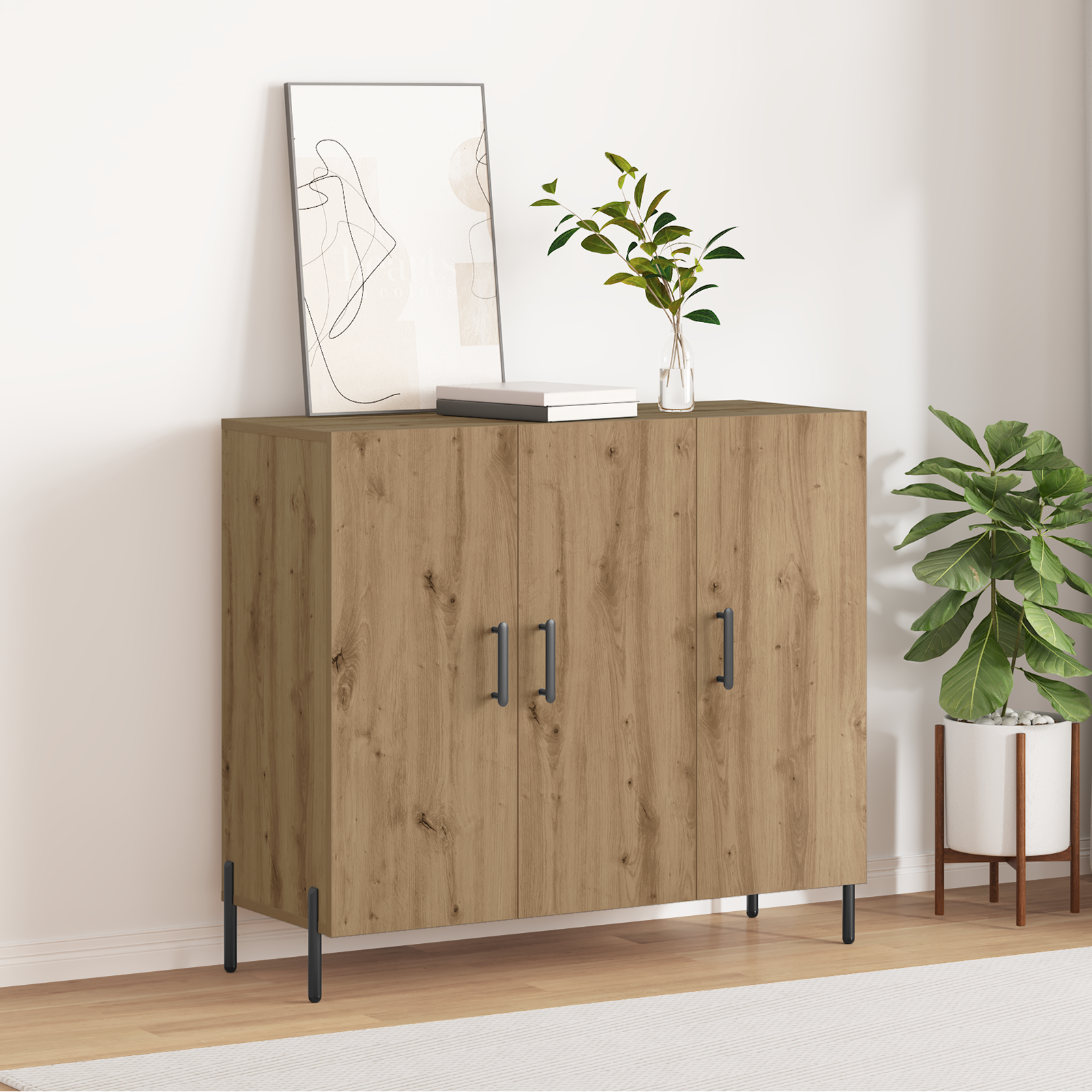 Artisan Oak Sideboard - 90x34x80 cm - Made of Engineered Wood - Image 4