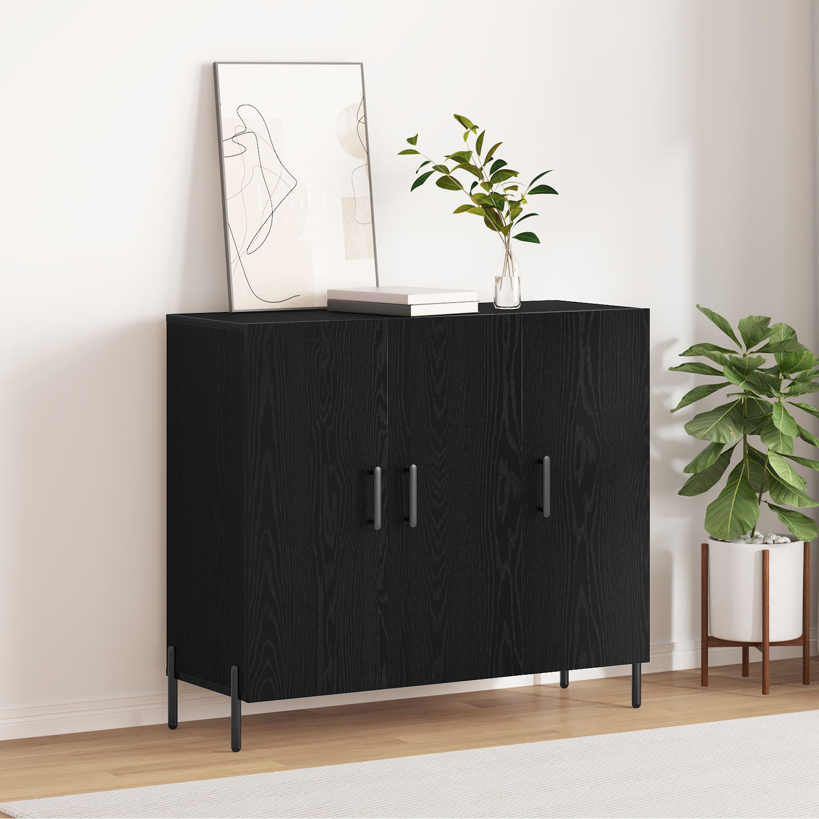Black Oak Sideboard 90x34x80 cm Made of Engineered Wood - Image 4