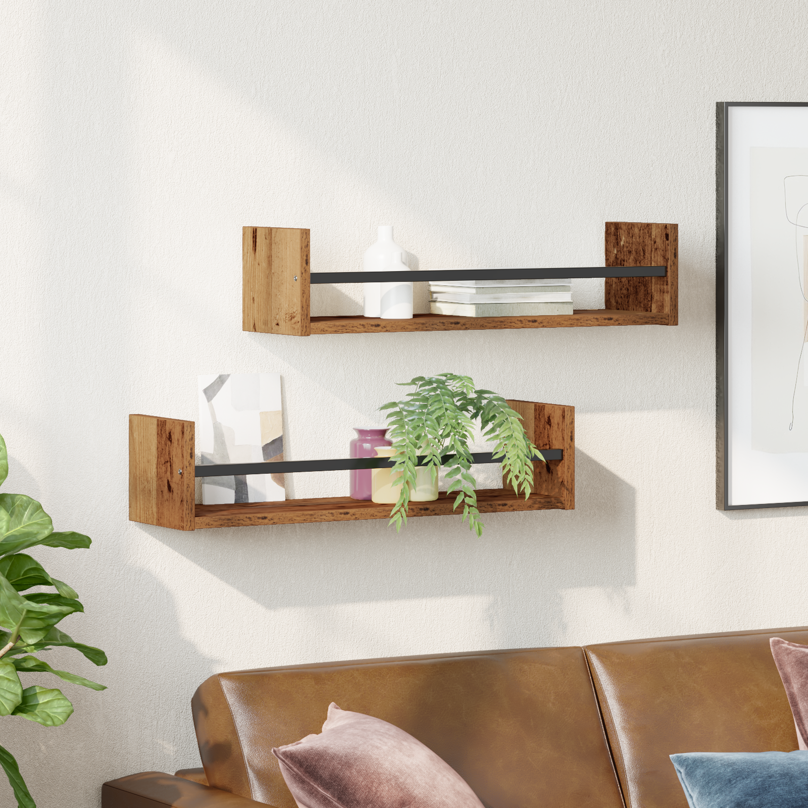 Wall Shelves 2 pcs Old Wood 60x16x14 cm Engineered Wood - Image 4