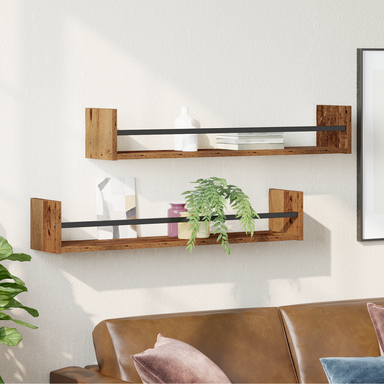 Wall Shelves 2 pcs Old Wood 80x16x14 cm Engineered Wood - Image 4