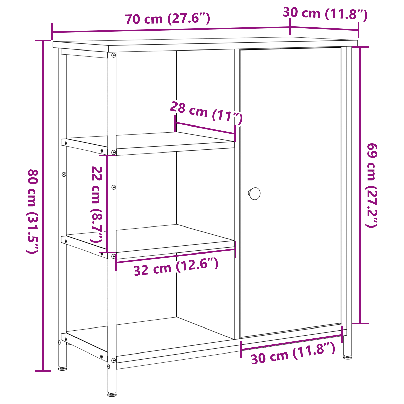 Sideboard Altholz 70x30x80 cm Ingenieuholz – Bild 11