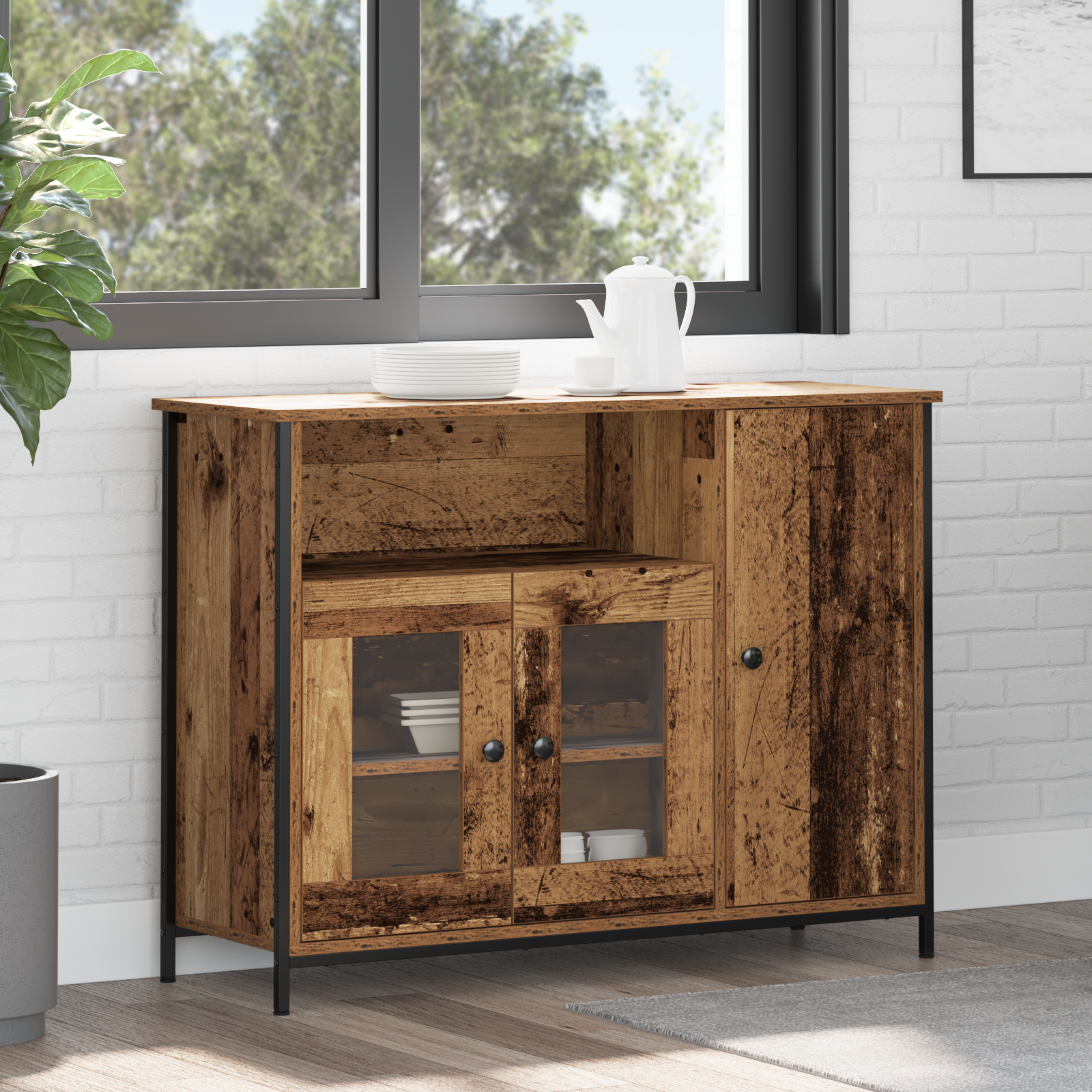 Sideboard Old Wood 100x35x75 cm Engineered Wood - Image 4