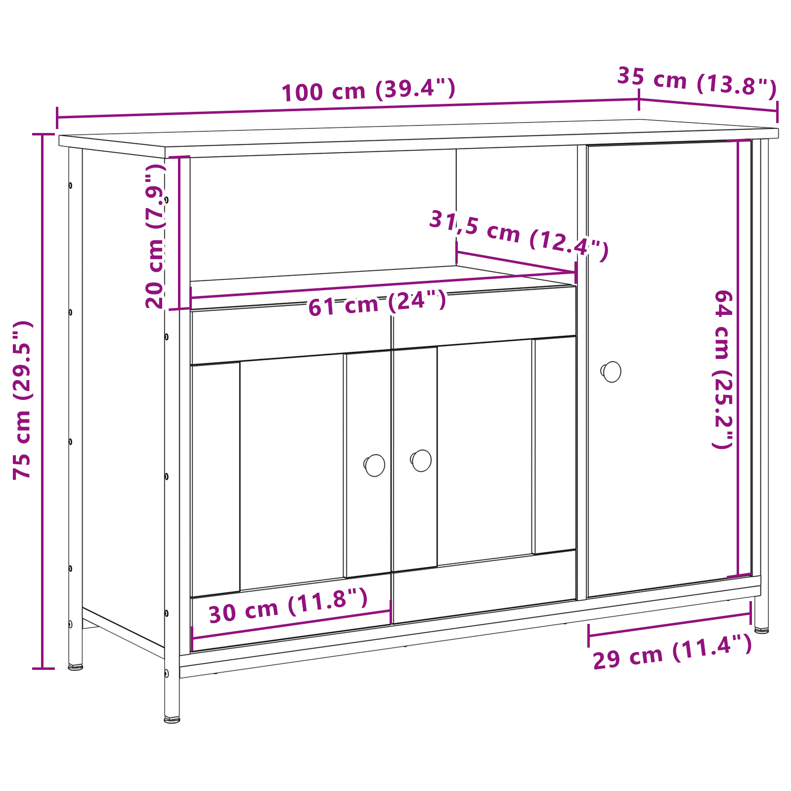 Sideboard Old Wood 100x35x75 cm Engineered Wood - Image 10