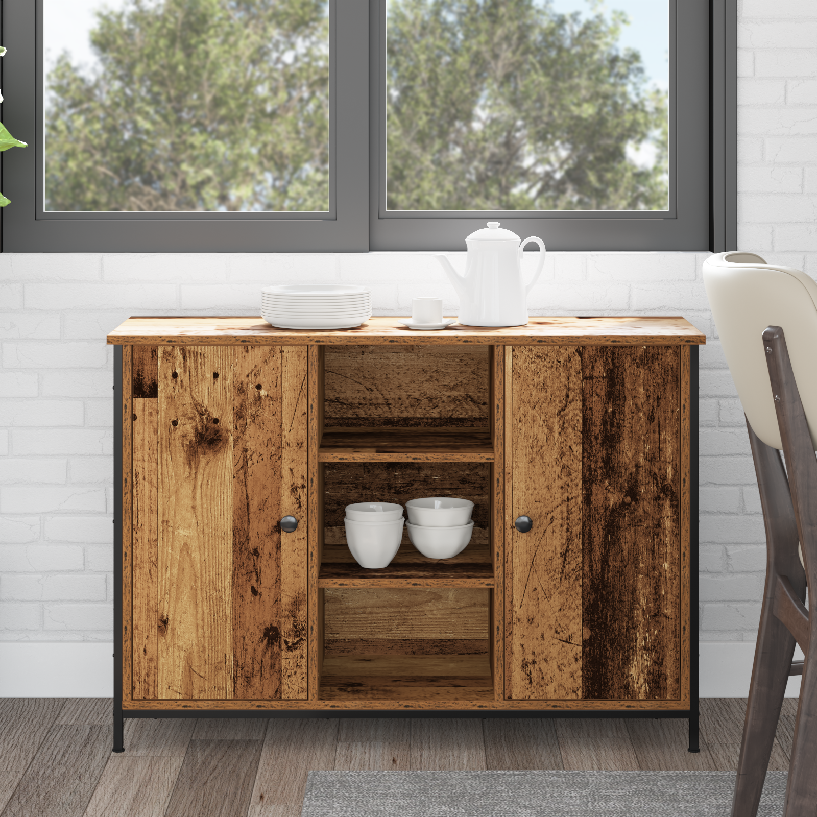 Thumbnail - vidaXL Sideboard Altholz 100x35x70 cm Holzwerkstoff und Stahl