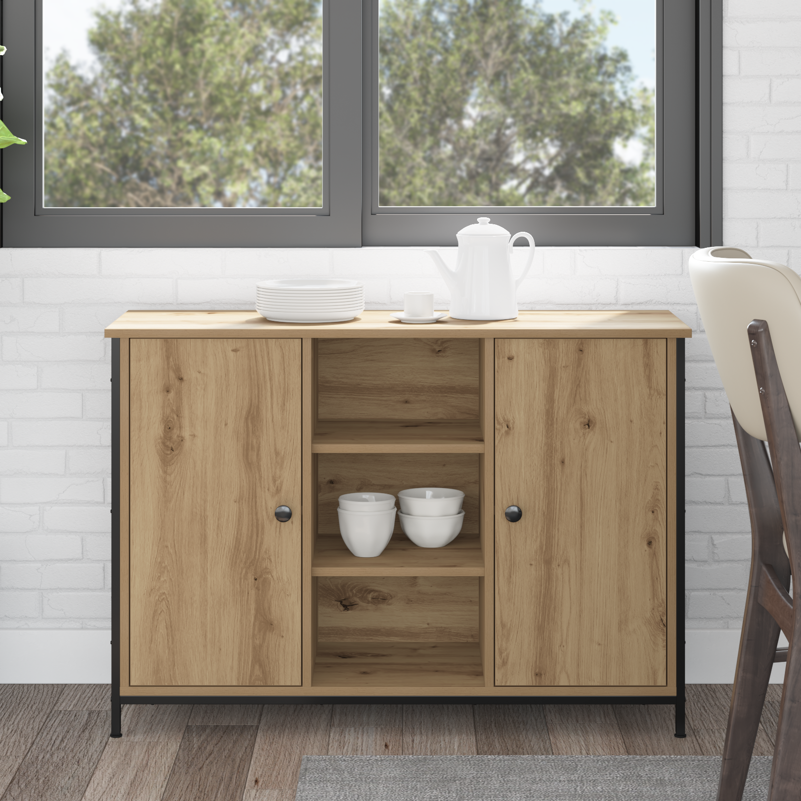 Thumbnail - vidaXL Sideboard Artisan Eiche 100x35x70 cm Holzwerkstoff und Stahl