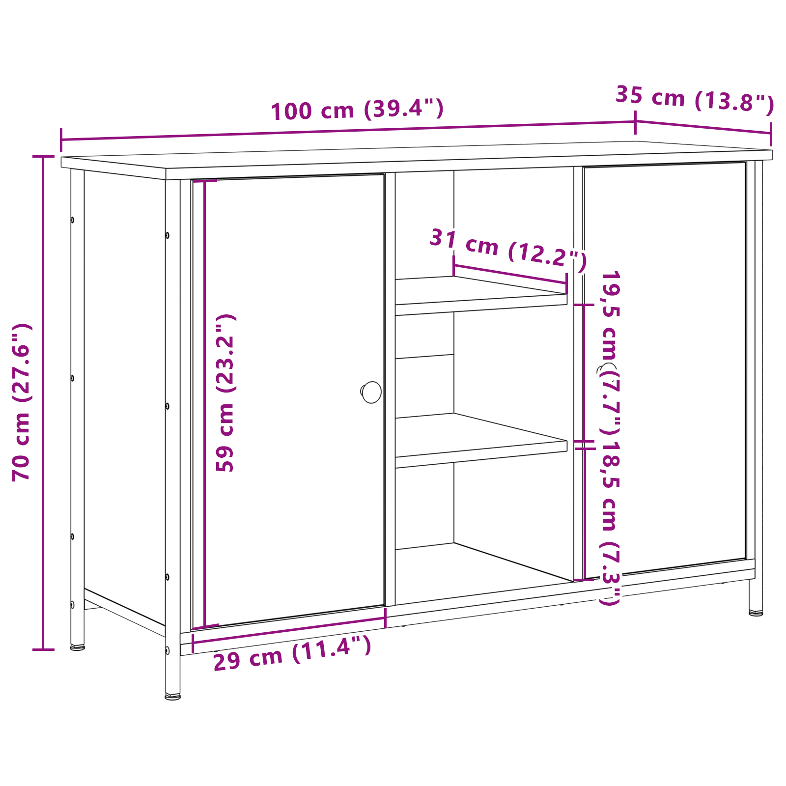 Sideboard Artisan Oak 100x35x70 cm Engineered Wood and Steel - Image 10