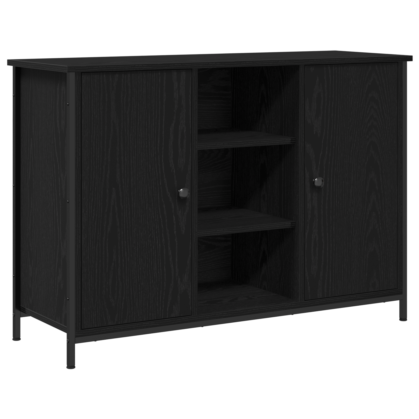 Sideboard Black Oak 100x35x70 cm Engineered Wood and Steel - Image 2