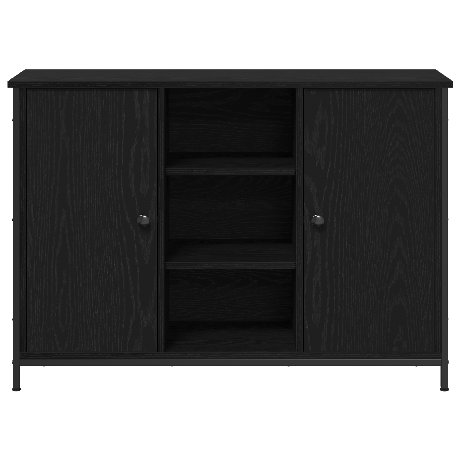 Sideboard Black Oak 100x35x70 cm Engineered Wood and Steel - Image 6