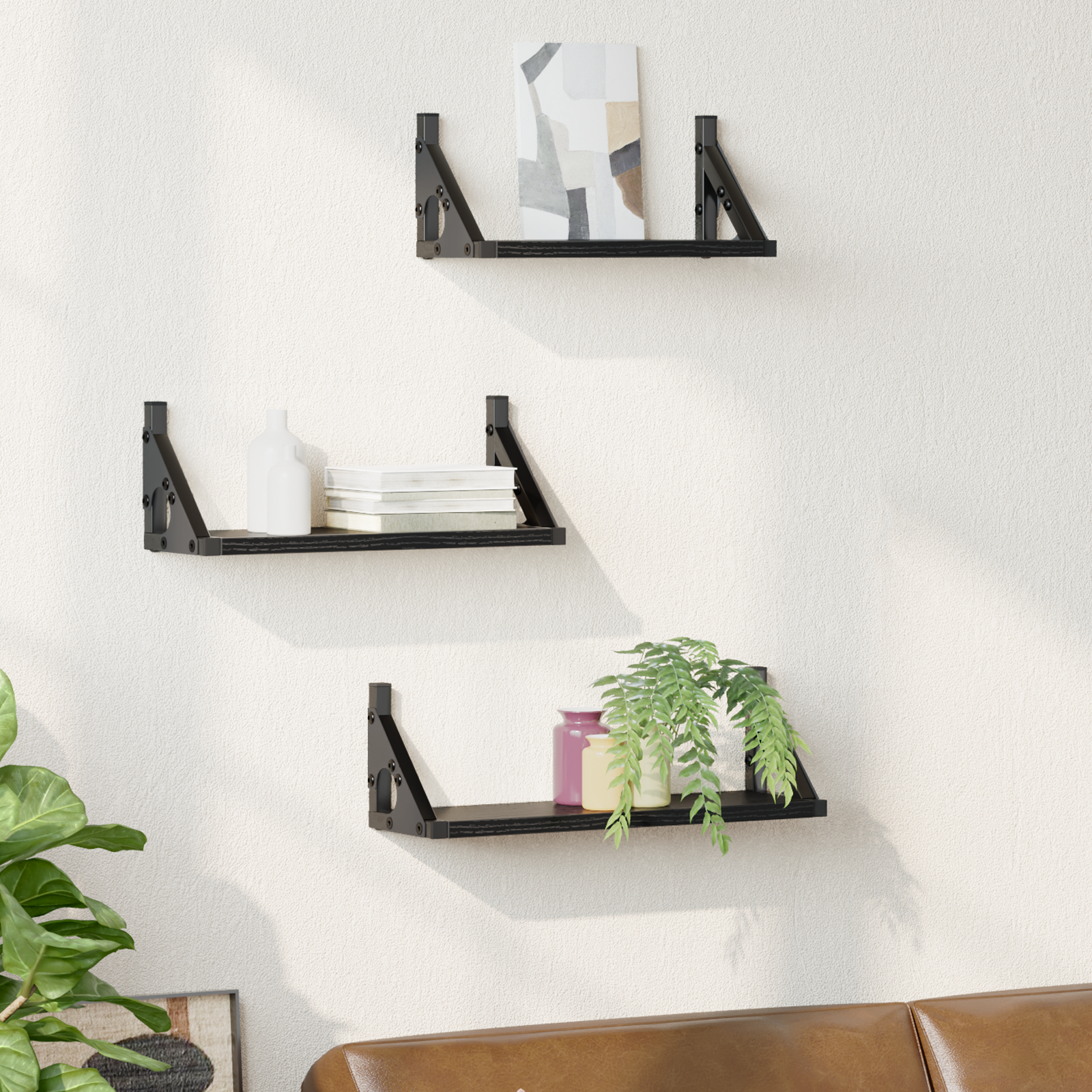 3 Piece Wall Shelf Set Black Oak Engineered Wood - Image 4
