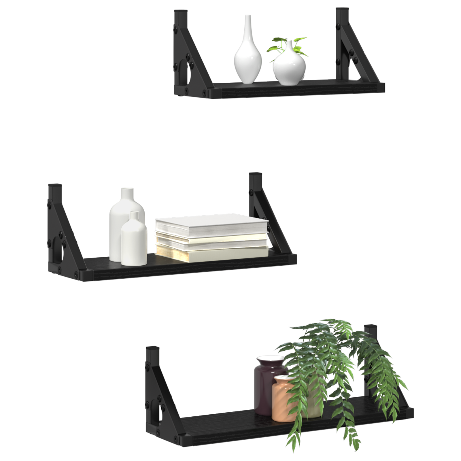 3 Piece Wall Shelf Set Black Oak Engineered Wood - Image 3