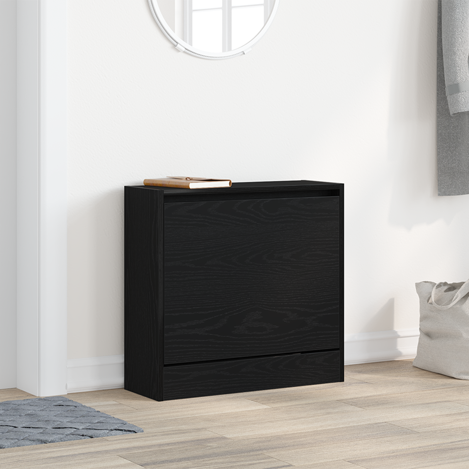 Shoe Cabinet Black Oak 60x21x57 cm Engineered Wood