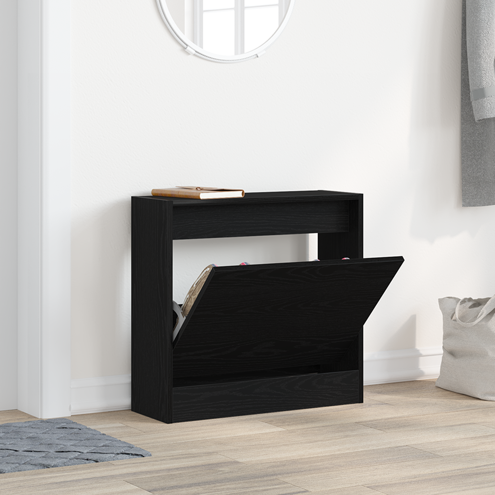 Shoe Cabinet Black Oak 60x21x57 cm Engineered Wood - Image 4