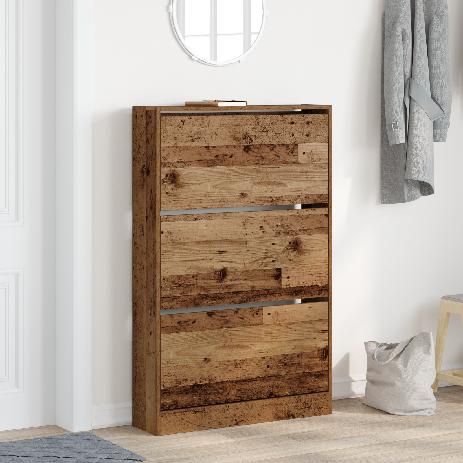 Shoe Cabinet Old Wood 80x21x125,5 cm Engineered Wood - Image 4