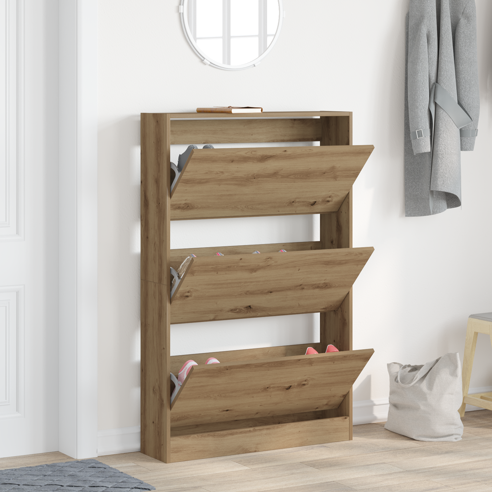 Shoe Cabinet Artisan Oak 80x21x125,5 cm Engineered Wood - Image 4