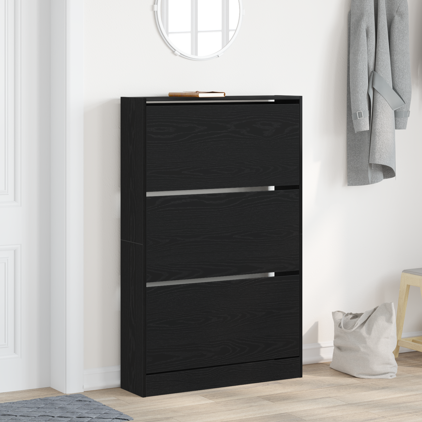 Schoenenkast Zwart Eiken 80x21x125,5 cm Bewerkt Hout