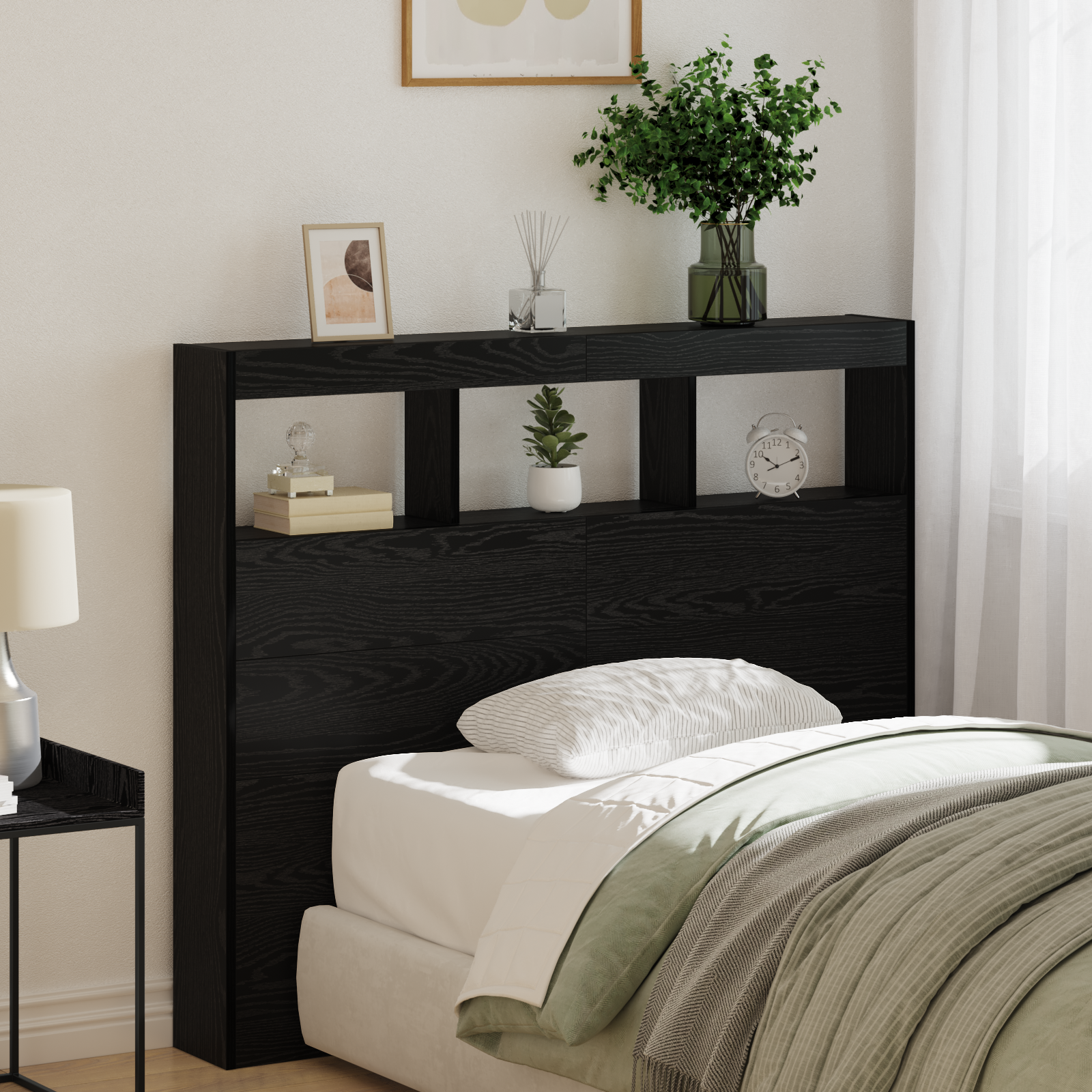 Black Oak Headboard Black Oak Engineered Wood 120 x 17 x 102 cm