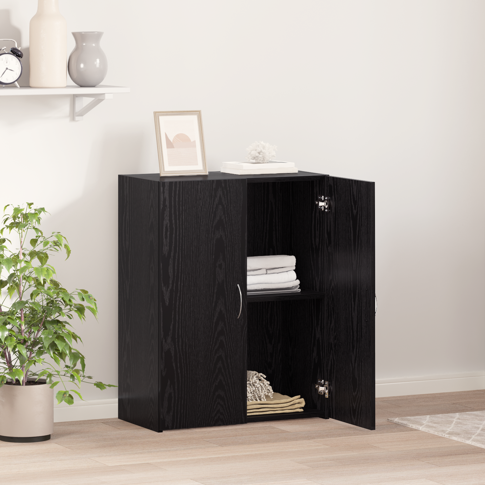 Office Cabinet Black Oak 60x32x77.5 cm Engineered Wood - Image 4