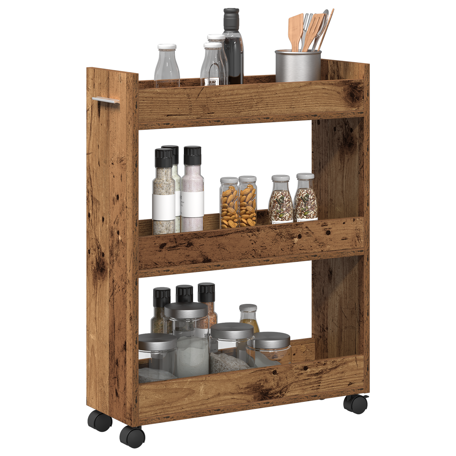 Rolling Cabinet Old Wood 60x22x79 cm Engineered Wood - Image 3