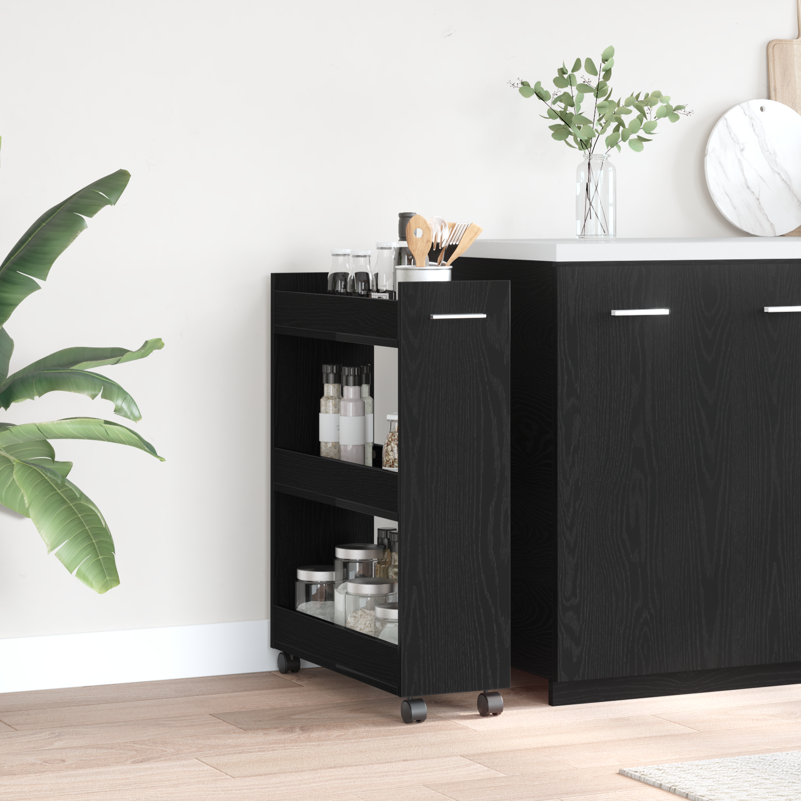 Rolling Cabinet Black Oak 60x22x79 cm Engineered Wood