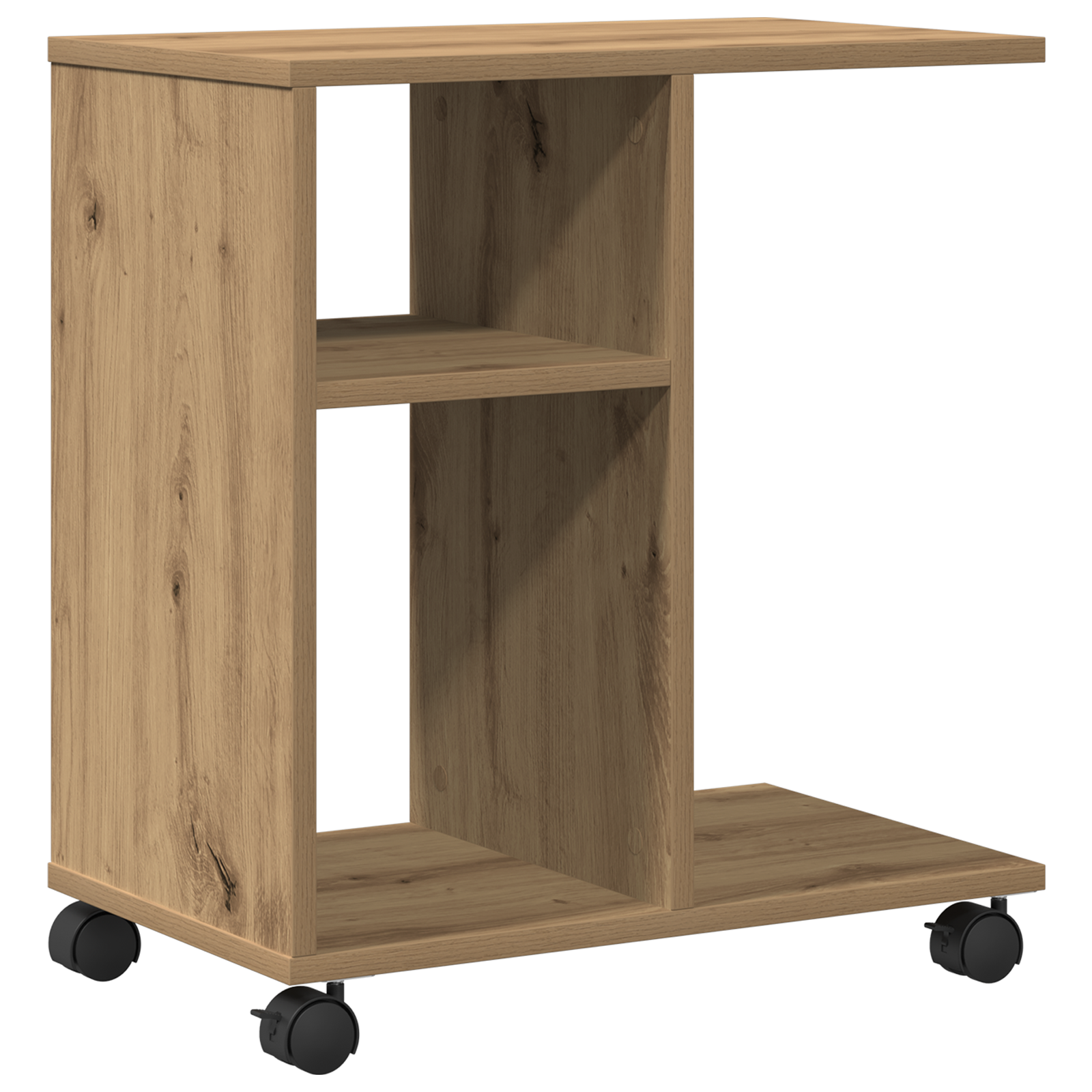 Side Table on Wheels - Artisan Oak, 50x30x55 cm, Made of Engineered Wood - Image 2