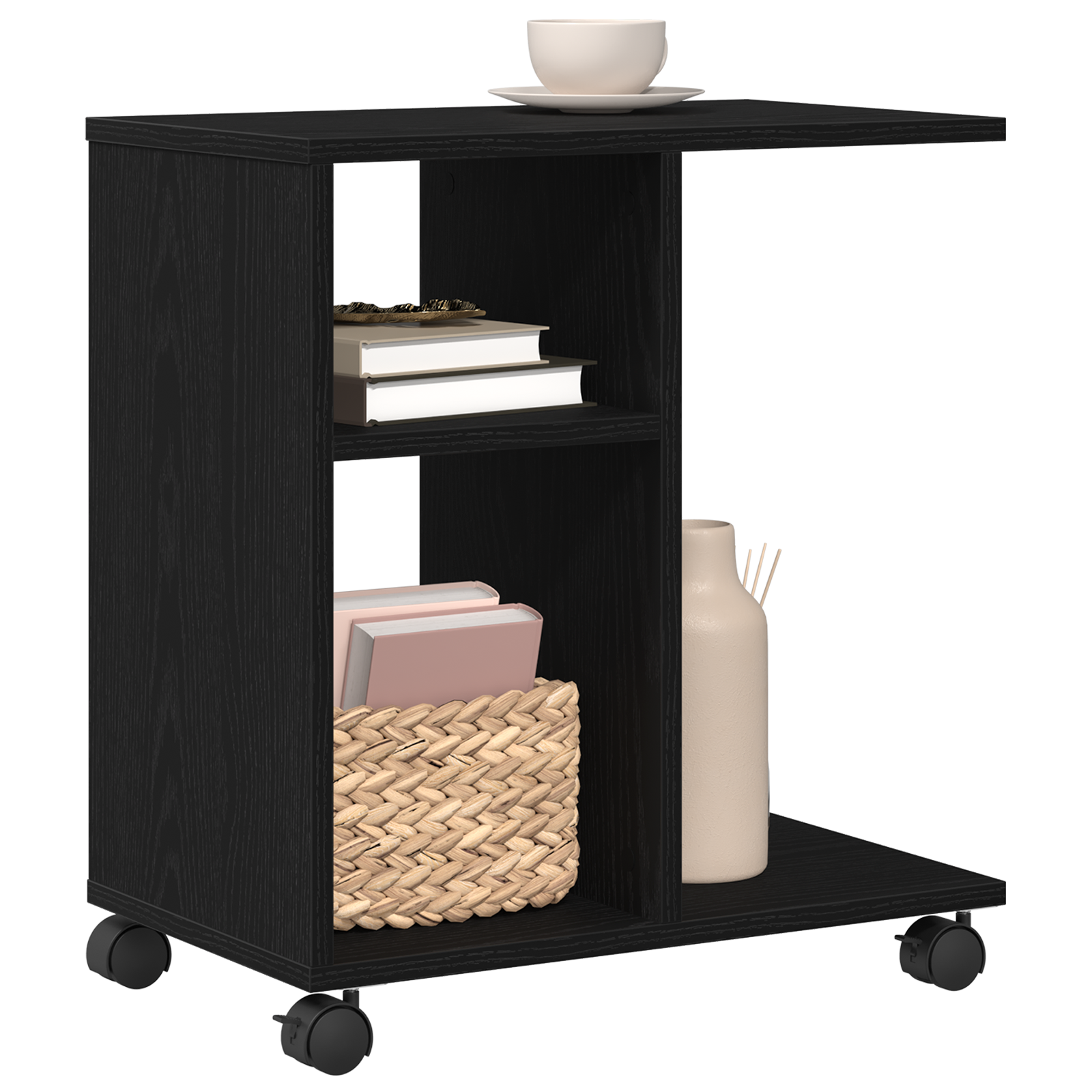 Rolling Side Table Black Oak 50x30x55 cm Made of Engineered Wood - Image 3