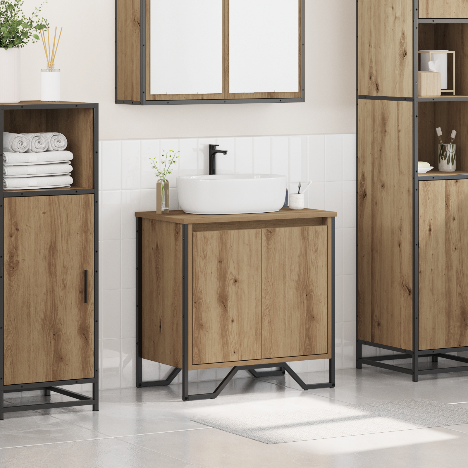 Bathroom Sink Cabinet Artisan Oak 60x35x50 cm Engineered Wood - Image 4