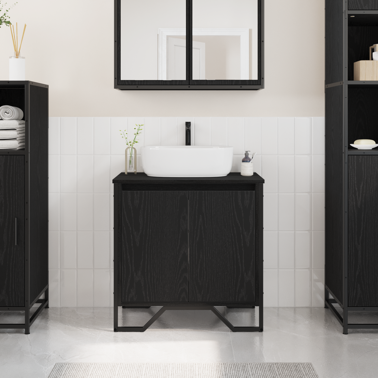 Bathroom Sink Cabinet Black Oak 60x35x60 cm Engineered Wood