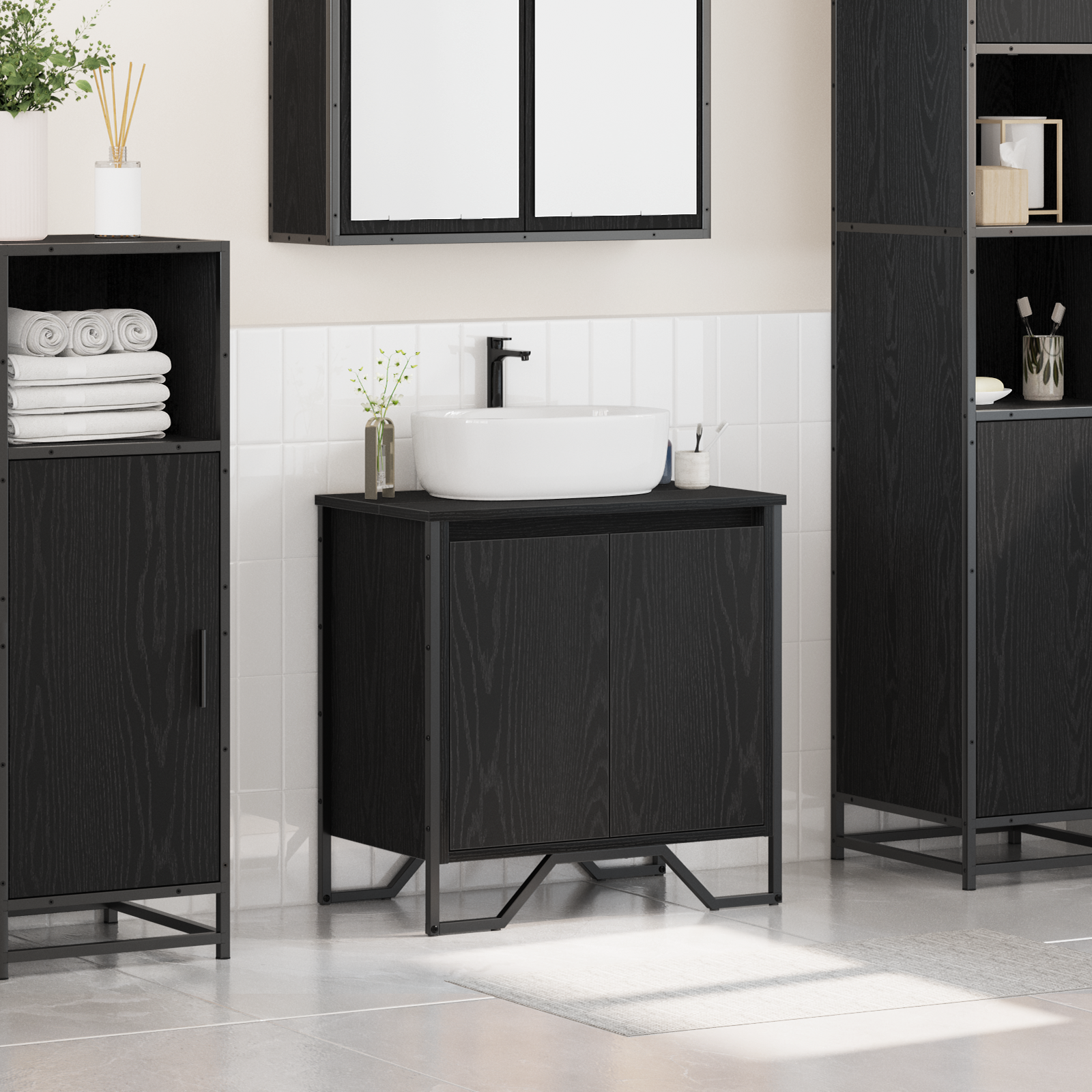Bathroom Sink Cabinet Black Oak 60x35x60 cm Engineered Wood - Image 4
