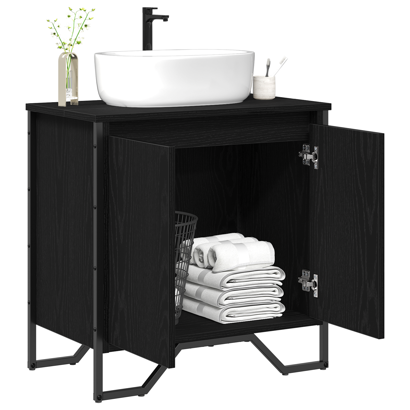 Bathroom Sink Cabinet Black Oak 60x35x60 cm Engineered Wood - Image 3