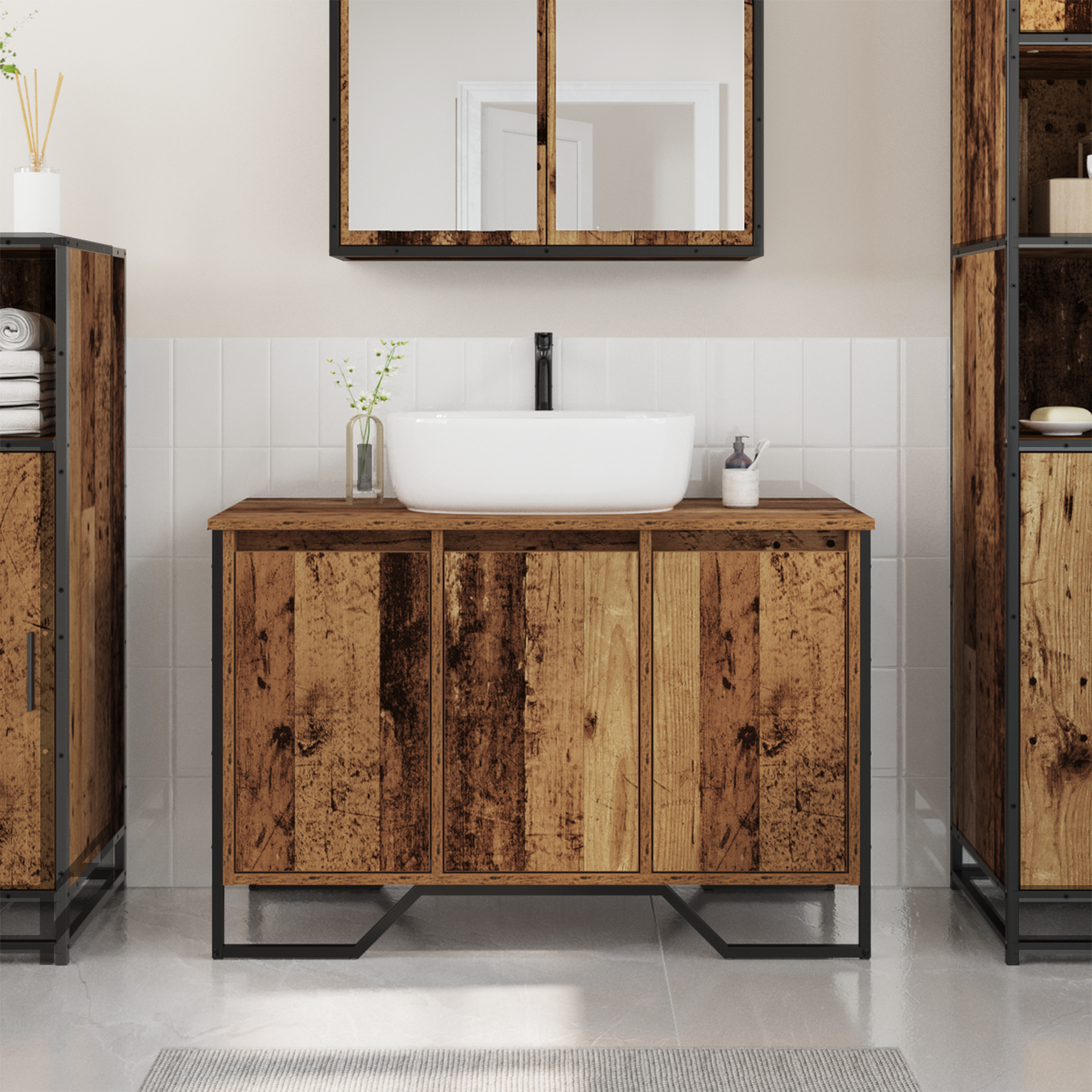 Bathroom Sink Cabinet Old Wood 91x35x60 cm Engineered Wood