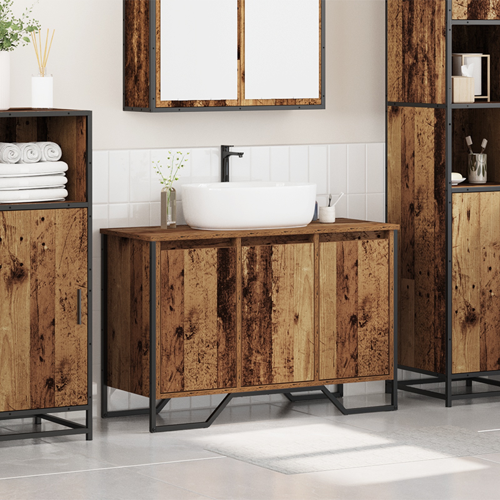 Bathroom Sink Cabinet Old Wood 91x35x60 cm Engineered Wood - Image 4