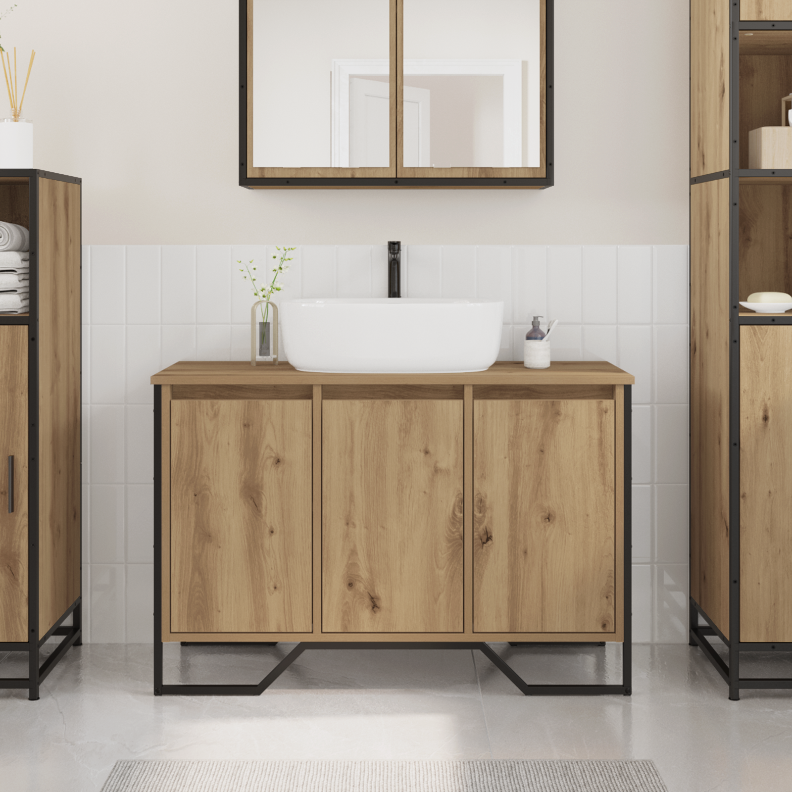 Bathroom Sink Cabinet Artisan Oak 91x35x60 cm Engineered Wood