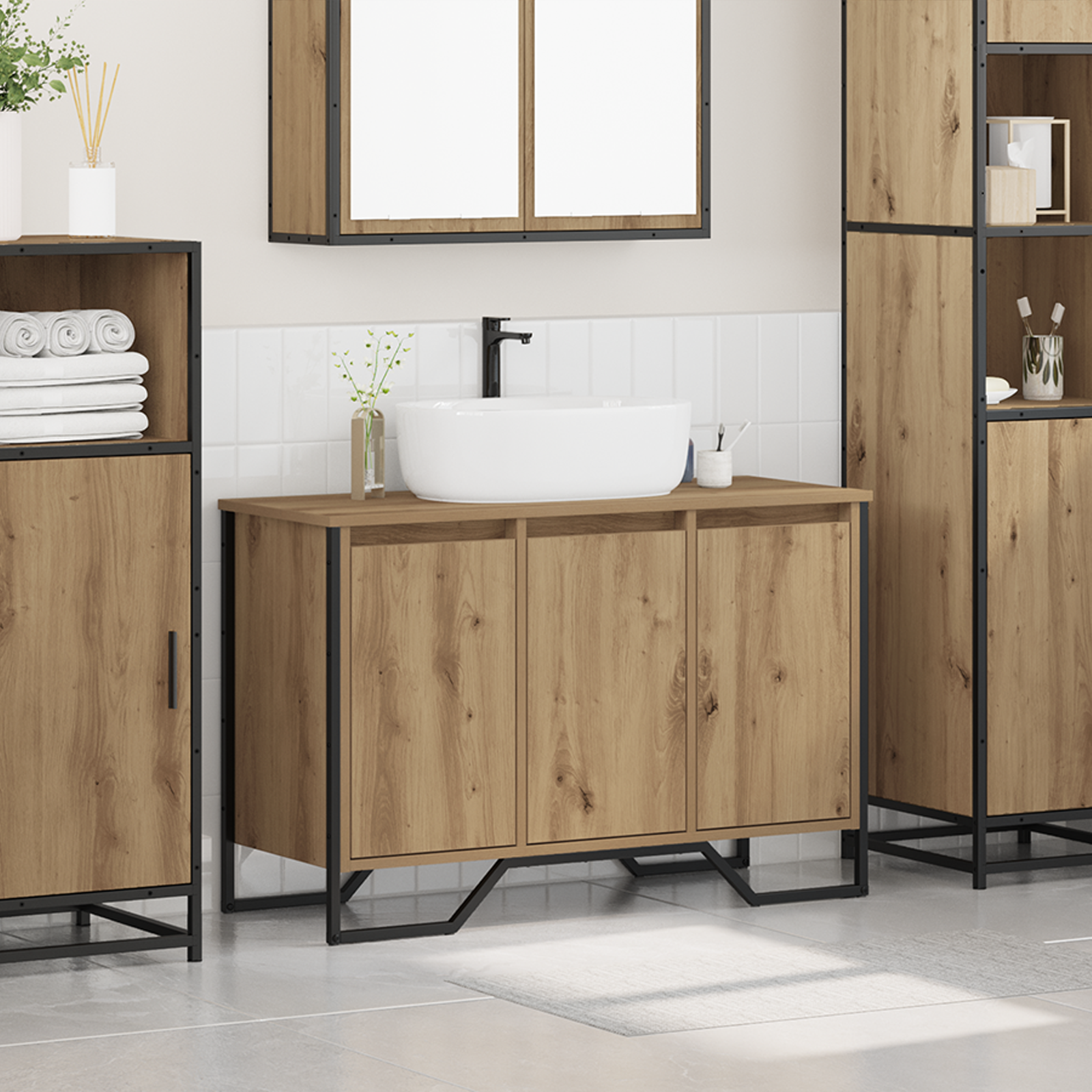 Bathroom Sink Cabinet Artisan Oak 91x35x60 cm Engineered Wood - Image 4