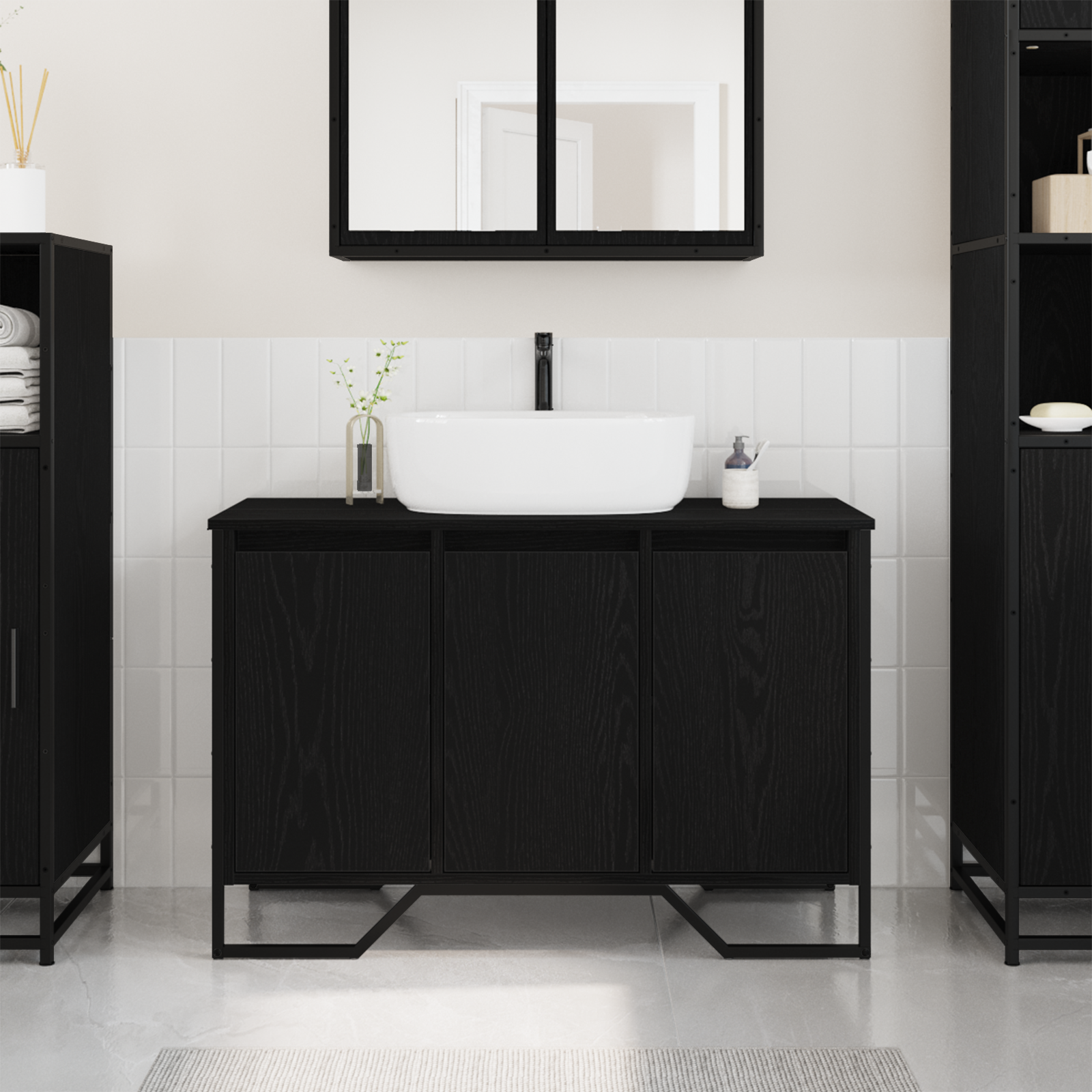 Bathroom Sink Cabinet Black Oak 91x35x60 cm Engineered Wood