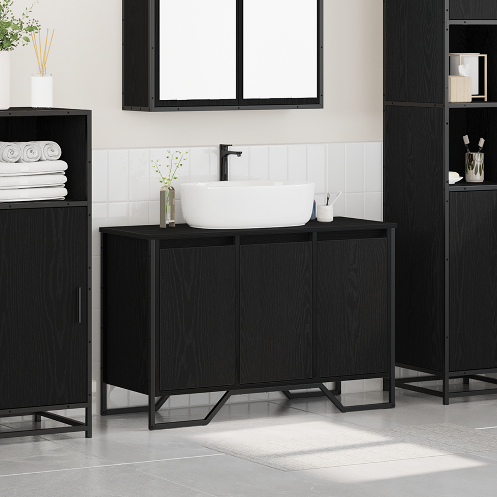 Bathroom Sink Cabinet Black Oak 91x35x60 cm Engineered Wood - Image 4
