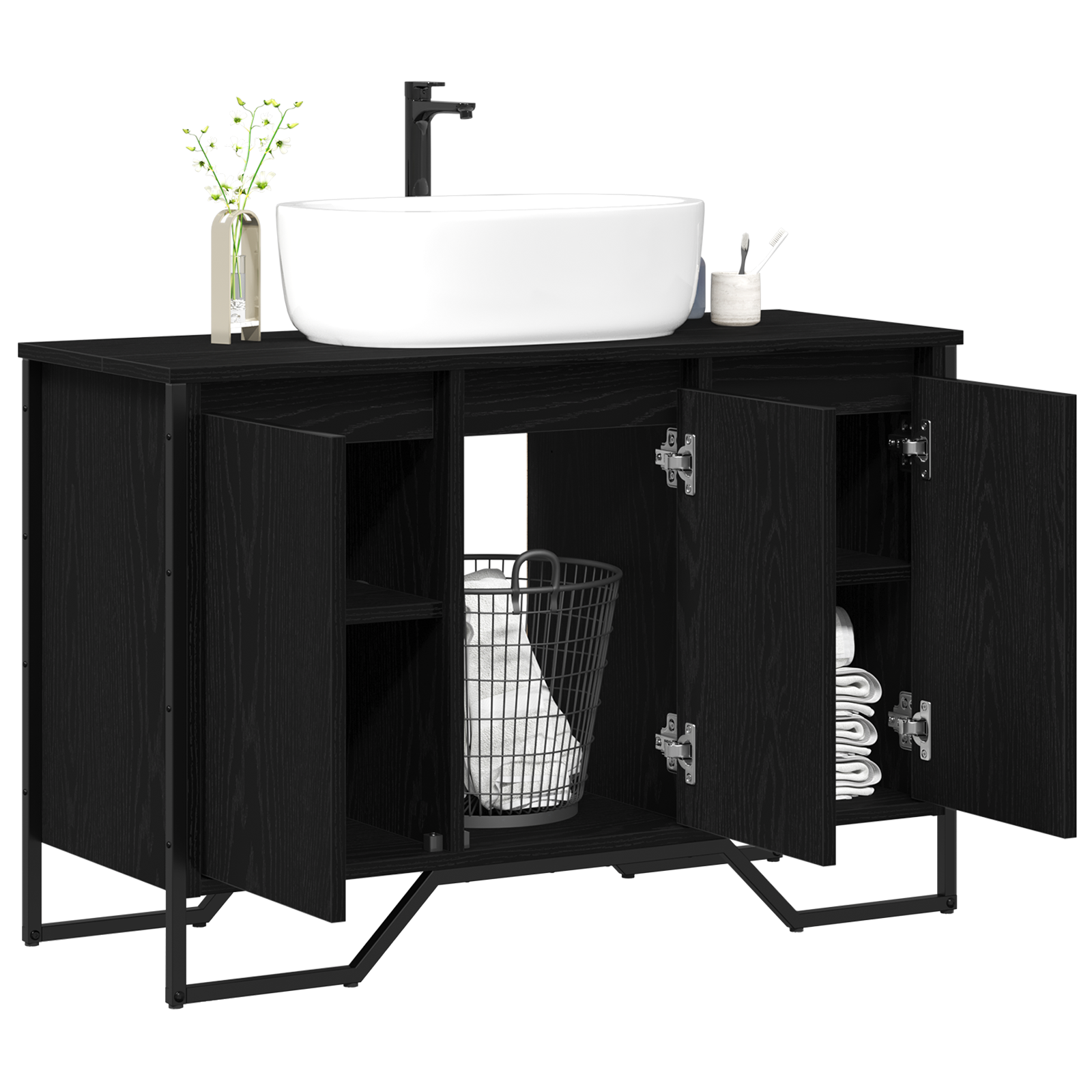 Bathroom Sink Cabinet Black Oak 91x35x60 cm Engineered Wood - Image 3