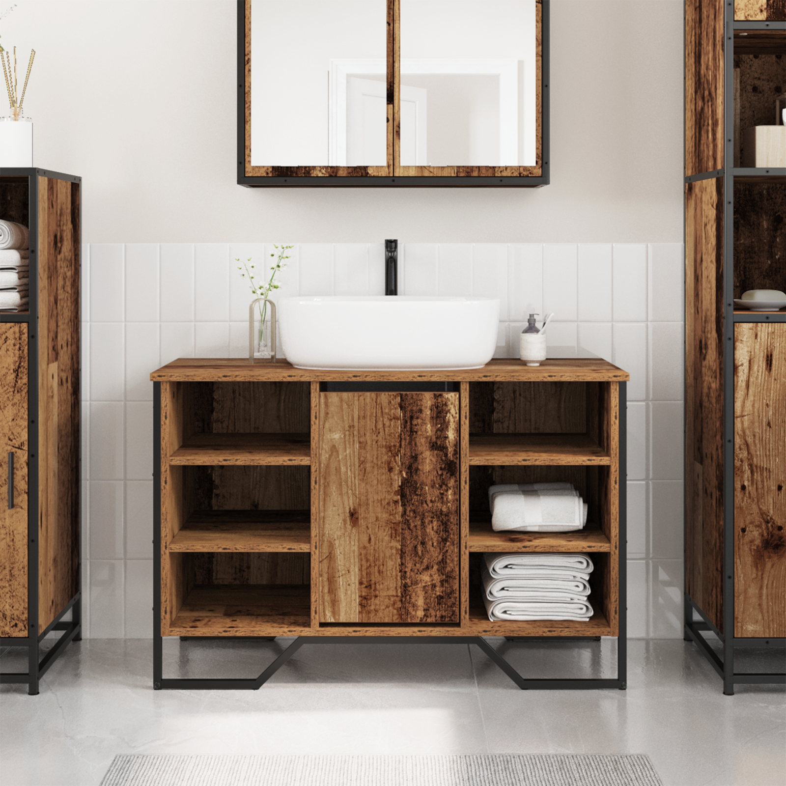 Bathroom Sink Cabinet Old Wood 91x35x60 cm Engineered Wood