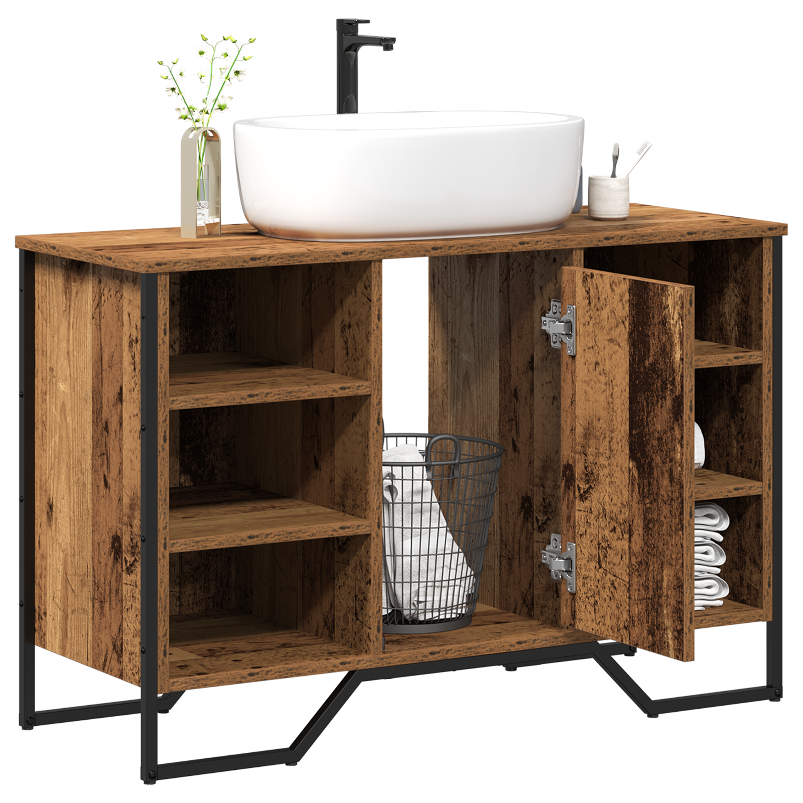 Bathroom Sink Cabinet Old Wood 91x35x60 cm Engineered Wood - Image 3