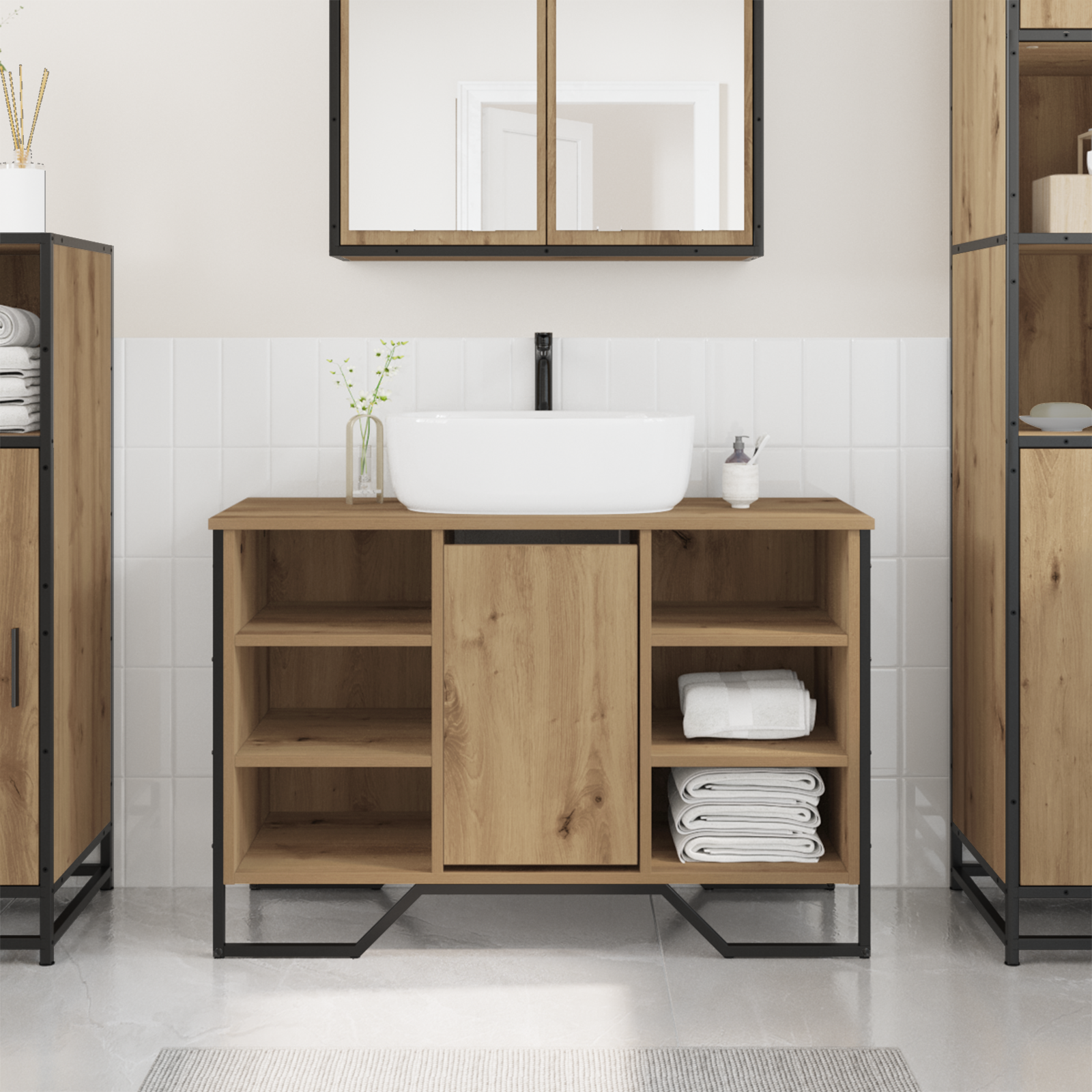 Bathroom Sink Cabinet Artisan Oak 91x35x60 cm Engineered Wood