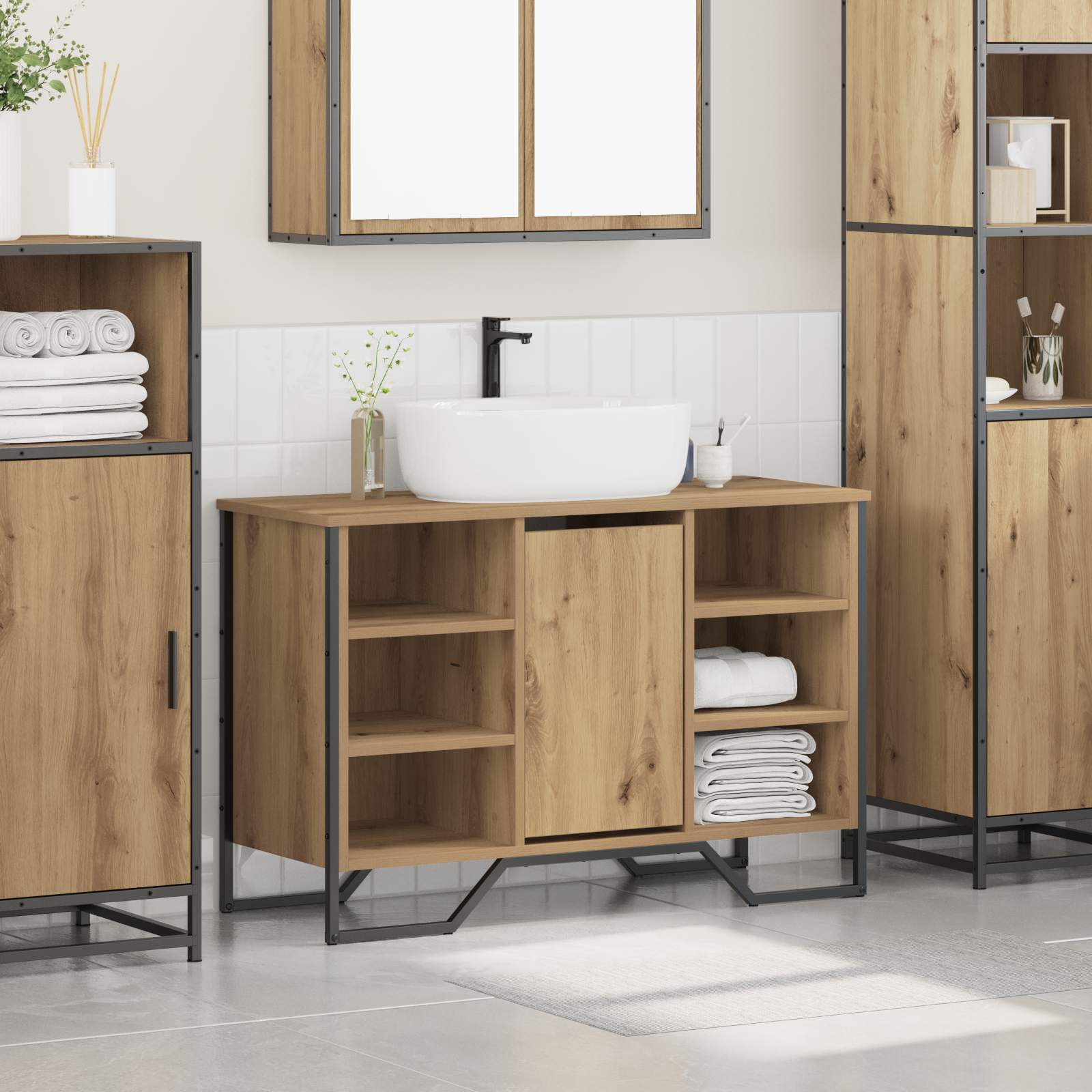 Bathroom Sink Cabinet Artisan Oak 91x35x60 cm Engineered Wood - Image 4